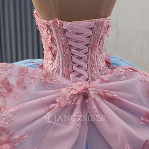 Jancember 251026 Chic Sweetheart Blue Pink Flower Vestidos hinchados Vestidos de noche con mangas - Product Image 6