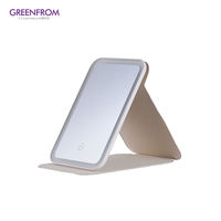 Miroir cosmétique de voyage pliable carré argenté avec logo personnalisé, miroir de maquillage portable de table avec lumière LED, loupe personnalisée