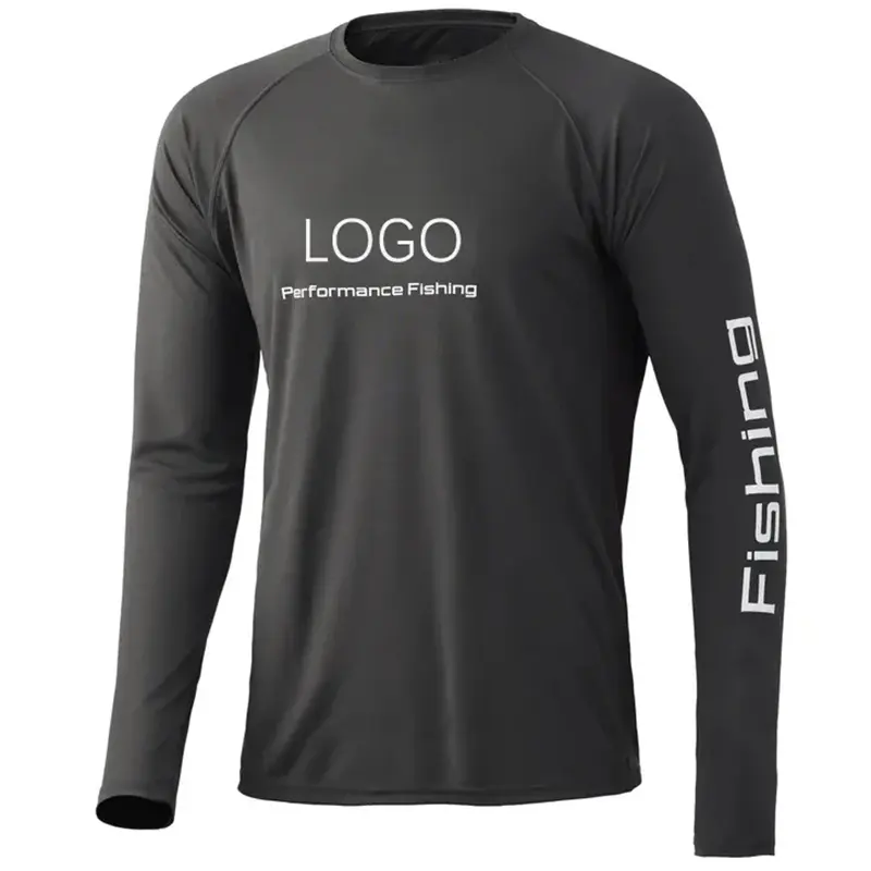Logo personalizzato di alta qualità UPF50 + magliette da pesca da uomo con protezione solare 100% poliestere Quick Dry traspirante manica lunga Performance UV Fi