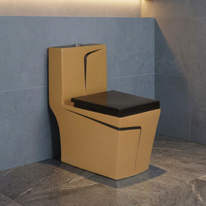 WC monobloc en céramique bleue modèle Cubas, design européen, chasse d'eau par lavage, forme ovale, à poser au sol - Product Image 4