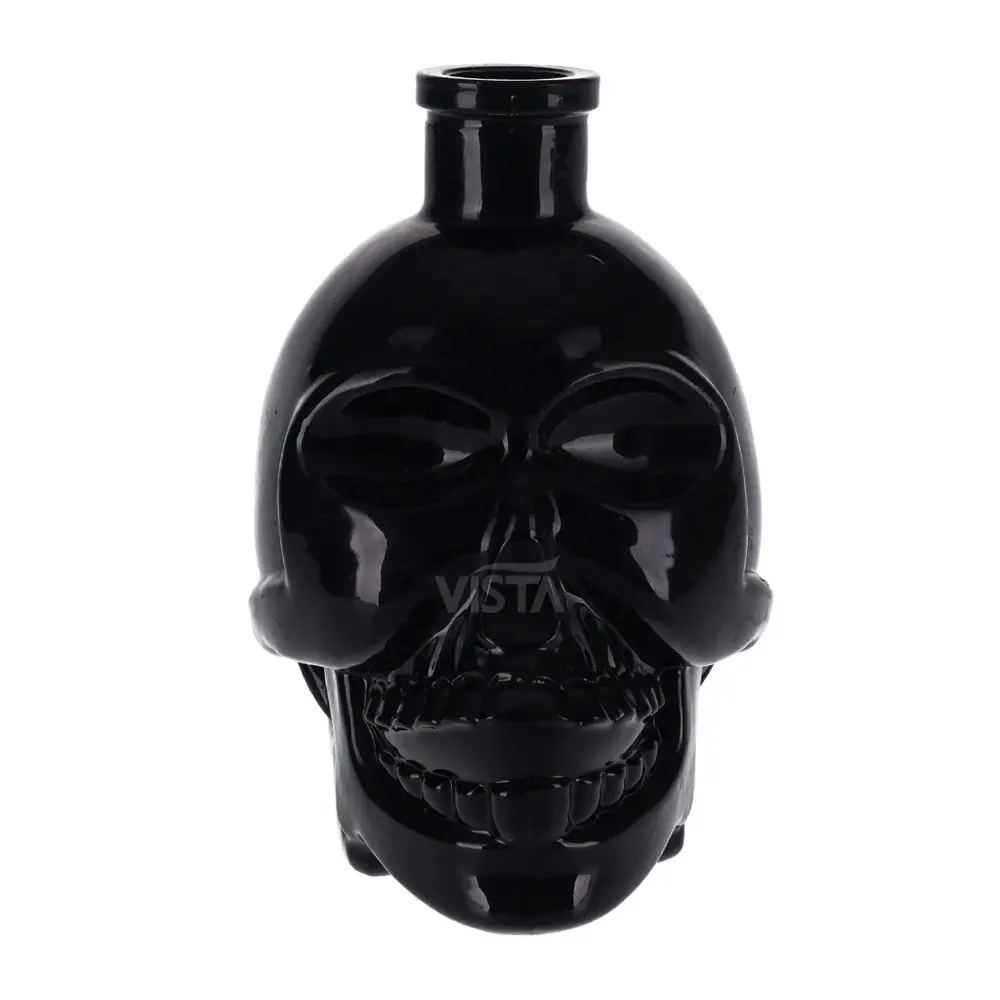 350ml High Flint Skull Shape Glass Bottle for liquor with cork finish and black spray