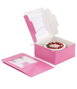 شعار مخصص بسعر الجملة الطباعة أبيض/شفاف/الوردي الزفاف البسيطة ورقة كعكة مربع مع نافذة