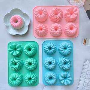 <b>Silicone</b> Donut Baking Molds,Multicolor Doughnut Pans,6-Cavity Designs Donut Flower And Swirl Shaped,Suitable for Baking - Product Image 1