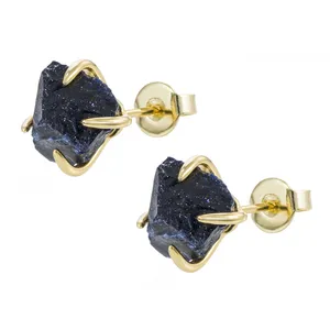 Gemnel hot selling 925 silver natural stone aquamarine amethyst aquamarine gemstone quartz stud earrings