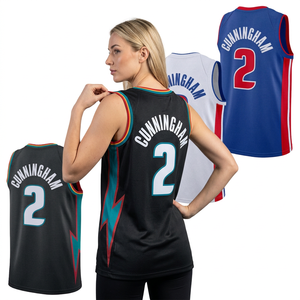 Jersey Basket Retro Custom Cepat Kering Bernapas Sublimasi Seragam Tim Tanpa Lengan Olahraga Poliester V-neck Seamless Fusing - Product Image 1