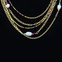 قلادة متعددة الطبقات من اللؤلؤ والمجوهرات البوهيمية ، قلادة بوهو من اللؤلؤ المطرز بالخرز