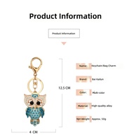 Porte-clés hibou entièrement orné de strass, breloque de sac en alliage doré avec oiseau en cristal pour femme, idéal pour les fêtes et anniversaires, vente en gros