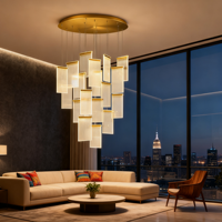 Lustre suspendu décoratif JACKSUN en acrylique à LED doré, design carré, pour villa, hôtel, escalier