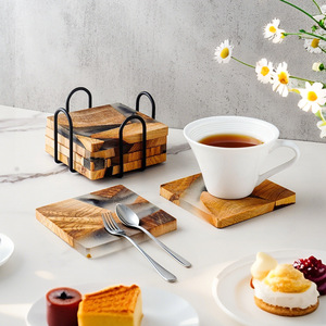 แผ่นรองแก้วเรซิน Torreya แนวโมเดิร์นชุดน้ำชาสุดสร้างสรรค์สไตล์จีนทรงสี่เหลี่ยมฉนวนกันความร้อนแผ่นรองชาสำหรับบ้านสำนักงาน - Product Image 1