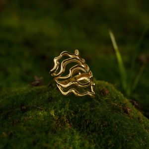 Fashion <b>Rings</b> 316L Stainless Steel PVD Gold Plating Sustainable Resistant Wavy Design <b>Statement</b> <b>Ring</b> - Product Image 3