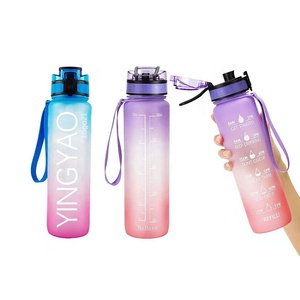 Logo personalizzato filtro Flip Top in paglia Sport in plastica BPA gratuito 1l 32 oz 32 oz Tritan bottiglia d'acqua motivazionale con indicatore del tempo - Product Image 1