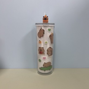 Capybara Student <b>Cup</b> 720Ml Double Wall Plastic <b>Straw</b> <b>Cup</b> With <b>Lid</b> Travel Drinkware For Kids <b>And</b> Adults - Product Image 3