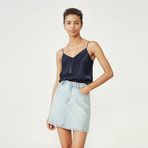 <span class=keywords><strong>Jupe</strong></span> mini en jean extensible coupe ajustée taille haute décontractée bleu clair été 2026 avec sequins colorés, écologique et respirante - Product Image 2