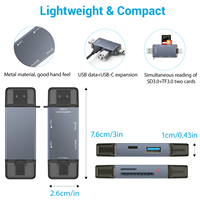 Lector de Tarjetas SD TF OTG, Lector de Tarjetas de Memoria de Doble Ranura Tipo-C + USB para Transferencia Rápida de Datos y Uso Móvil/PC