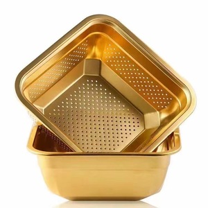 Stainless Steel Square Drain Basket Set Perforated Vegetable Washing Basin Kitchen Colander Strainer 201 Steel - Product Image 5