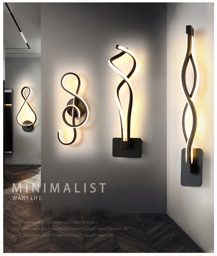 Modern Nordic Bedroom Restaurant Black Decorative Bar Interior LED Wall Decoration Light