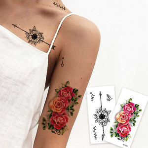 Sexy medio brazo <span class=keywords><strong>pierna</strong></span> cintura tatuajes rosas flores palabras cuerpo arte <span class=keywords><strong>tatuaje</strong></span> temporal pegatinas para niñas - Product Image 3