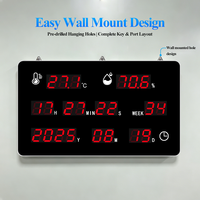 Layar Besar Digital untuk Dinding, Pengukur Suhu dan Kelembapan dengan Tampilan Kalender dan Waktu, Dilengkapi Sensor Alarm, Bodi Aluminium Alloy