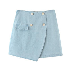 Minifalda Vaquera de Cintura Alta Runqi N7583, Tallas Grandes para Mujer, Color Sólido, Tela de Algodón, Tallas M, L, XL - Product Image 2