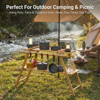 Étagère de camping portable en bambou avec crochets, pliable, pour rangement extérieur et organisation de cuisine de camping pour le glamping