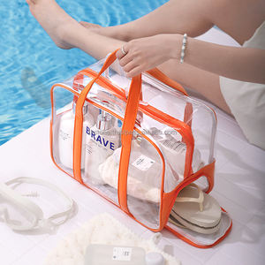 กระเป๋าเครื่องสำอางแบบพกพาแฟชั่นแบบใสของผู้หญิงกระเป๋าเก็บซิปพีวีซีล้างทำความสะอาดได้พร้อมฟังก์ชั่นว่ายน้ำชายหาด - Product Image 4