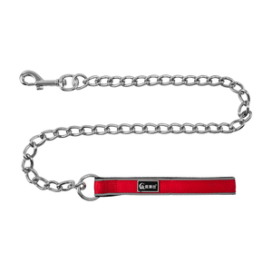 Stainless Steel Chain <b>Dog</b> Leash with <b>Red</b> Padded Handle Durable Classic Style for <b>Dogs</b> - Product Image 3