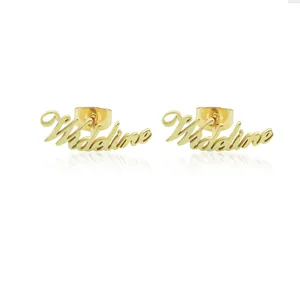 Personalized Name Stud Earring Real 18K Gold Plated Nameplate Custom Name Earrings For Fashion Women Gift Wholesale