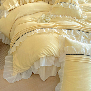 Korean Princess Style Winter <b>Bedding</b> Set Milk Fleece Duvet Cover Sheet Set Breathable Warmth Retention Solid Color - Product Image 3