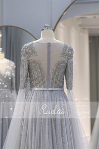 Ruolai LWC8135 A-line uzun kollu tekne boyun abiye boncuk kanat balo kıyafetleri ile - Product Image 5