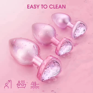 Juguete Sexual Anal de Cristal Rosa en Forma de Corazón, Acabado Plateado/Dorado, 100% Impermeable, Sostenible y Fácil de Limpiar, Venta al Por Mayor - Product Image 4