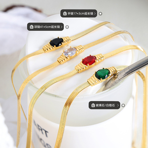 Hongtong Luxe Groene Big Cz Cubic Zirkoon Steen Rvs Slangenketting <span class=keywords><strong>2025</strong></span> Trend Gouden Kraag Mode Sieraden - Product Image 3