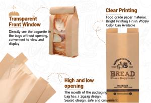 Imballaggio personalizzato sacchetto di pane Kraft biodegradabile regalo cibo di nozze sacchetto di carta Baguette Croissant Bread <span class=keywords><strong>Bag</strong></span> con finestra trasparente - Product Image 3