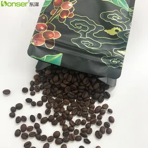 Kantong kopi RTS MOQ rendah 100 pabrik ramah lingkungan persegi cetakan Digital dasar datar katup tas kopi untuk kemasan makanan