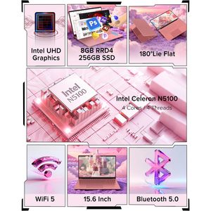 โน้ตบุ๊ก Molegar ขนาด 15.6 นิ้ว FHD IPS แรม 8GB SSD 256GB ซีพียู Celeron N5100 คอมพิวเตอร์สำหรับนักเรียน สีโรสโกลด์ - Product Image 2