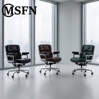 Fauteuil de bureau ergonomique moderne de luxe en cuir microfibre avec base en acier inoxydable, hauteur réglable, pivotant, pour espaces commerciaux et d'étude