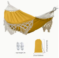 Hamac en coton tissé à la main de style bohème moderne pour 2 personnes, avec pompons, pour le camping, le jardin, la terrasse, la cour