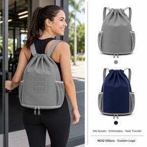 Sports <b>Drawstring</b> <b>Backpack</b> with Bottom Shoe Compartment Side Mesh Water Bottle Pocket Wide Strap Gym Sack for Basketball Yoga - Product Image 1