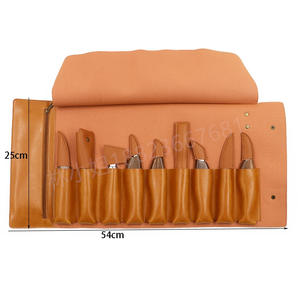 Sac de rangement pour couteaux en cuir PU rétro pratique, sac à bandoulière portable, étui spécial à fermeture éclair - Product Image 4