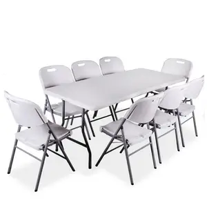 Toptan taşınabilir katlanır masa ucuz reçine düğün yumuşak koltuk minderi dikdörtgen beyaz katlanabilir sandalyeler