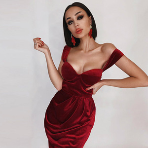 el último diseño de <span class=keywords><strong>terciopelo</strong></span> de las mujeres sin mangas de Club de noche Sexy de vendaje Bodycon lápiz vestido con sujetador - Product Image 2