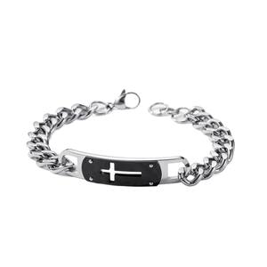 Bracelet pour homme en acier inoxydable avec chaîne ajustable, croix creuse incurvée et pierre naturelle - Product Image 5