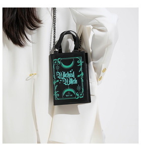 Hot Selling Halloween PU Leather <strong>Small</strong> Square Phone Shoulder Bag Custom Gothic <strong>Black</strong> Style Funny Magic Book Chain <strong>Handbag</strong> - Product Image 1