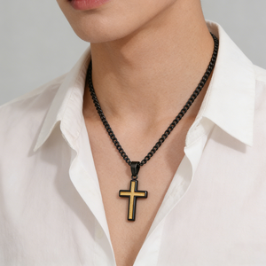 Collier avec pendentif croix en émail en acier inoxydable, petit crucifix chrétien punk, bijoux unisexes, cadeau de baptême pour femmes et hommes - Product Image 6