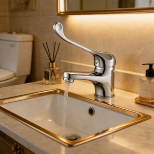 <span class=keywords><strong>Robinet</strong></span> de lavabo médical en laiton pour personnes âgées, à poignée unique, coudé allongé, eau froide et chaude, à poser sur comptoir, laiton/cuivre, cartouche céramique en option - Product Image 2