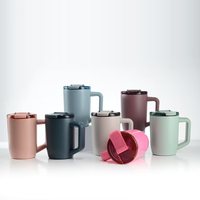 Nueva Taza de Café de Viaje de Acero Inoxidable de Doble Pared Personalizada con Asa y Tapa Deslizante, Botella de Vacío para Bebidas Frías y Calientes, Venta al por Mayor Surtida