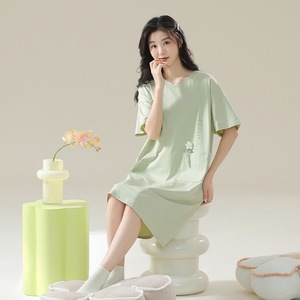 Chemise de nuit en pur coton pour femme Jiao Cai Meng, manches courtes, couleur claire, vêtements de nuit d'été 2025 MLXL2XL3XL4XL - Product Image 1