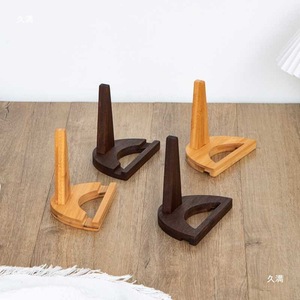 Wooden <b>Plate</b> Display <b>Rack</b> Round Base Bracket For Kitchen Storage Stand Dark Wood Color Bamboo And Wood Ornament Holder - Product Image 4
