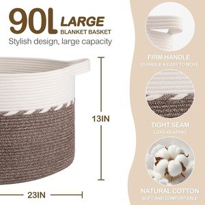 Cesti Portaoggetti Moderni ed Ecologici in Corda di Cotone Intrecciata con Manici, Decorazione per Soggiorno, per Biancheria, Giocattoli, Cuscini, Coperte e Vestiti - Product Image 5