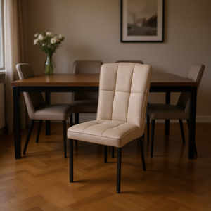Sedia da pranzo moderna imbottita in tessuto beige con gambe in metallo, mobili per la casa 63x50x100 cm - Product Image 2