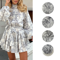 Robe Courte Femme Rétro à Imprimé Floral, Manches Lanterne, Col Montant, Taille Haute, Coupe Trapèze – Prête à l'emploi pour les Vacances et Tenues Décontractées
